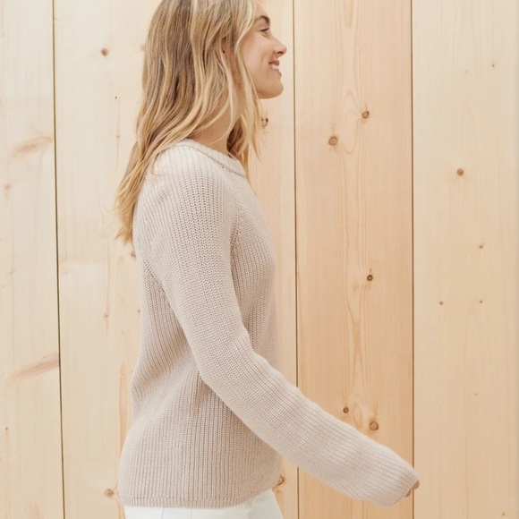 Jenni Kayne Cotton Fisherman Crewneck Knit Sweater Oatmeal - Picture 8 of 10